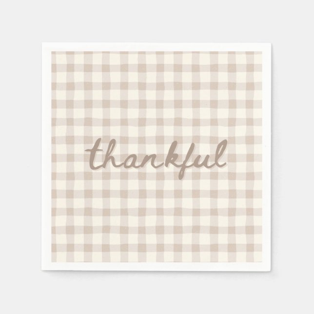 Thankful Neutral Tan Gingham  Serviette (Vorderseite)