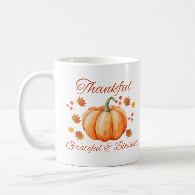 Thankful Pumpkin Grateful Blessed Fall Art Kaffeetasse (Links)