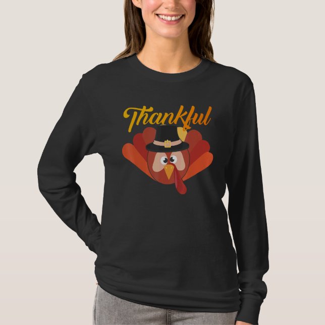 Thankful Pumpkin Happy Thanksgiving Day Turkey  Bo T-Shirt (Vorderseite)
