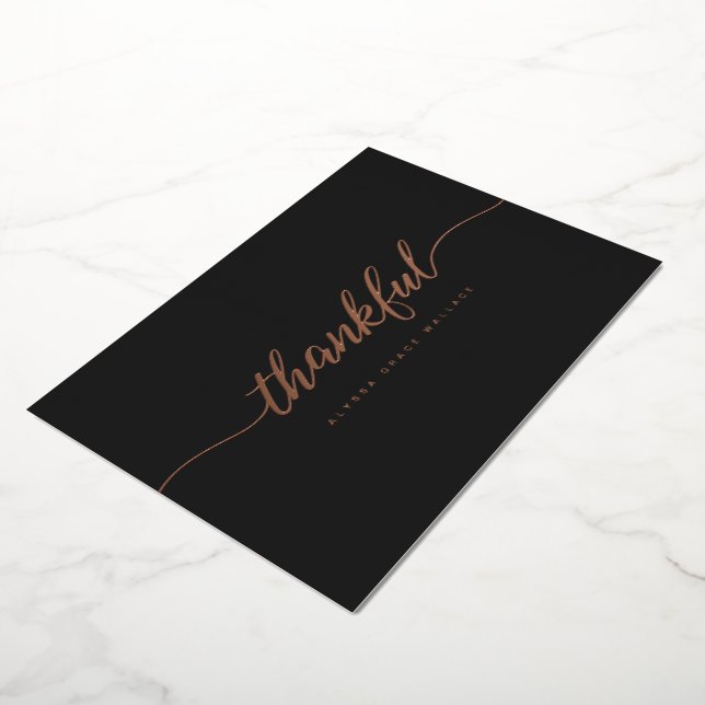 Thankful Script Personalized rose gold black Folieneinladung (Gedreht)