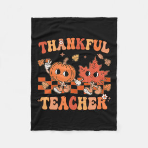Thankful Teacher Retro Groovy Thanksgiving Fall Fleecedecke