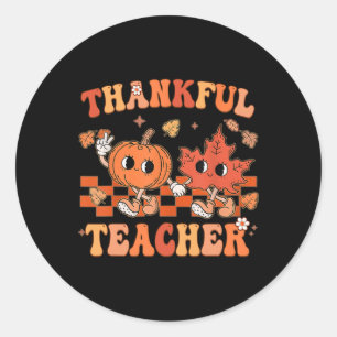 Thankful Teacher Retro Groovy Thanksgiving Fall Runder Aufkleber
