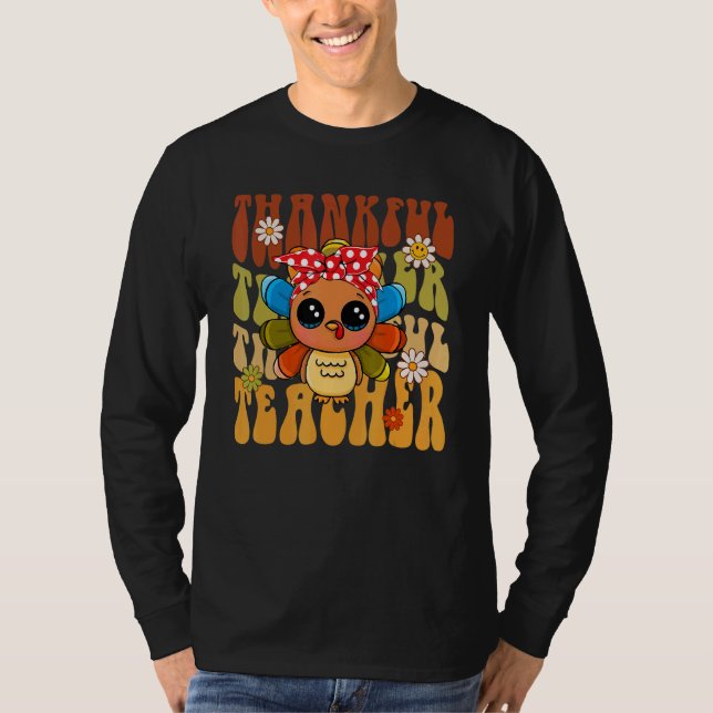 Thankful Teacher Retro Groovy Thanksgiving Turkey  T-Shirt (Vorderseite)