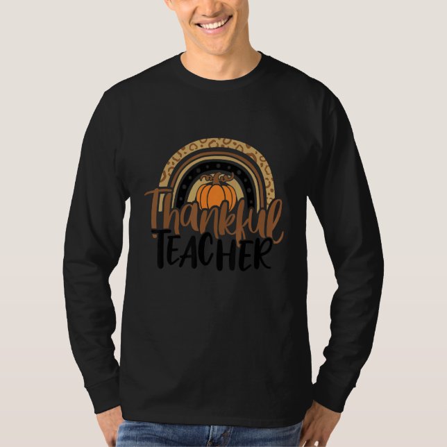Thankful Teacher Thanksgiving Rainbow Leopard Fall T-Shirt (Vorderseite)