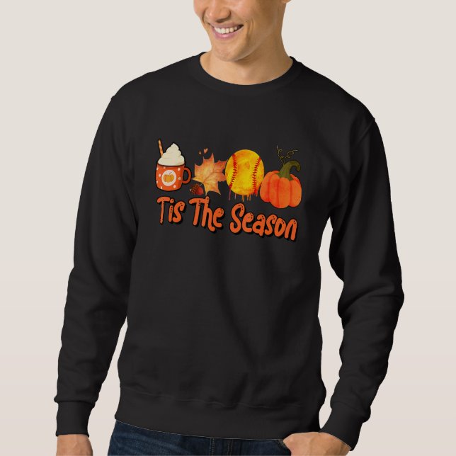 Thankful Tis The Season Softball Pumpkin Latte Cof Sweatshirt (Vorderseite)