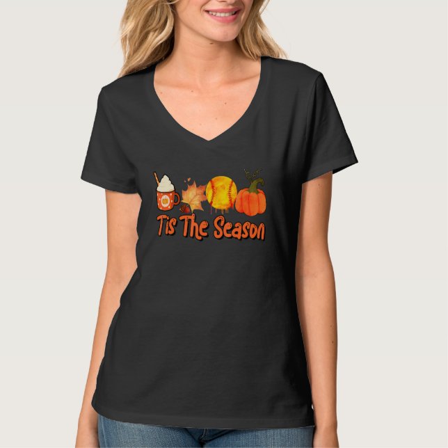 Thankful Tis The Season Softball Pumpkin Latte Cof T-Shirt (Vorderseite)