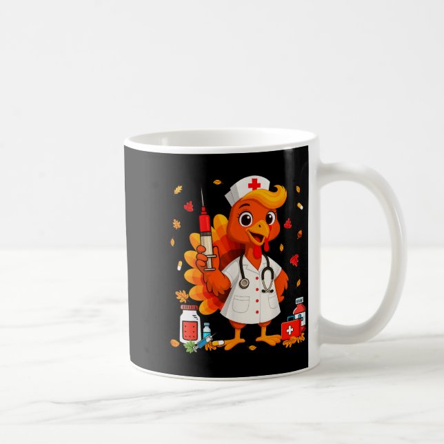 Thankful Turkey Funny Scrub Nurse Fall Thanksgivin Kaffeetasse (Rechts)
