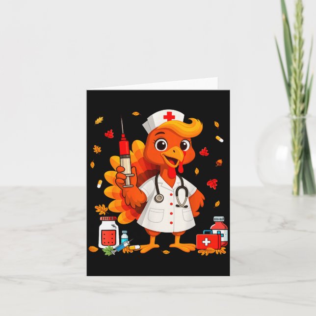 Thankful Turkey Funny Scrub Nurse Fall Thanksgivin Karte (Vorderseite)