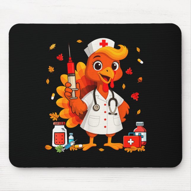 Thankful Turkey Funny Scrub Nurse Fall Thanksgivin Mousepad (Vorne)