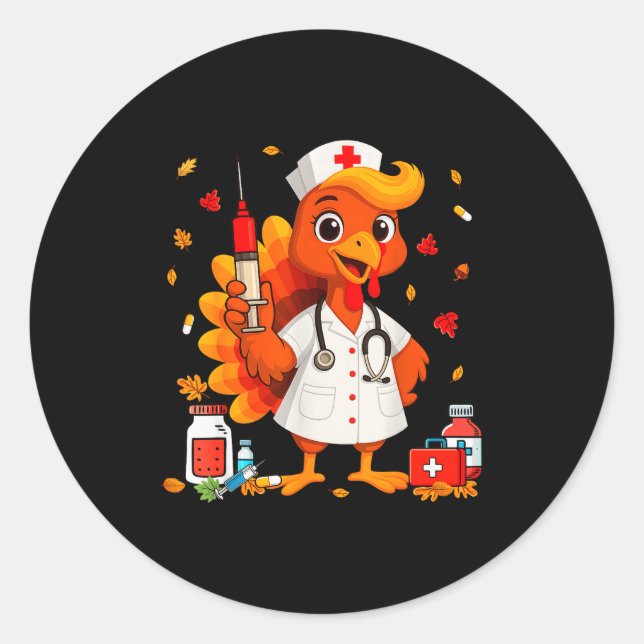 Thankful Turkey Funny Scrub Nurse Fall Thanksgivin Runder Aufkleber (Vorderseite)