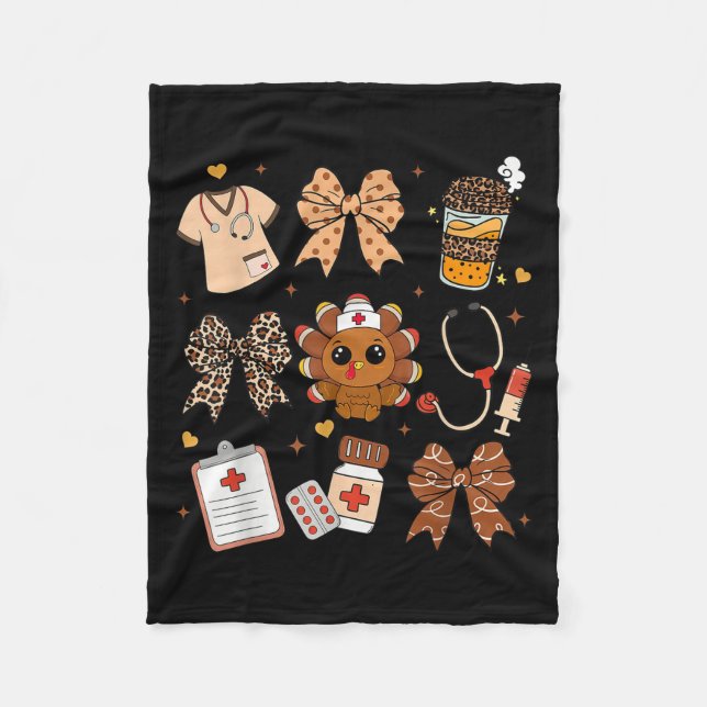 Thankful Turkey Nurse Fall Stethoscope Coquette Th Fleecedecke (Vorderseite)