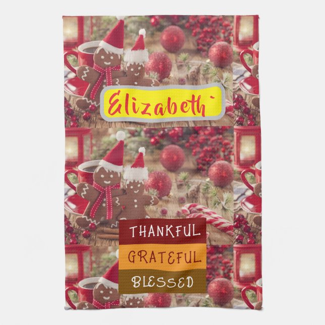 "Thankful & Twinkling: Personalized Holiday Cheer  Geschirrtuch (Vertikal)
