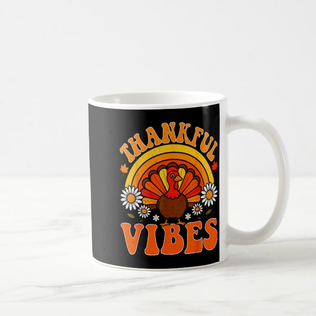 Thankful Vibes Autumn Retro Turkey Thanksgiving Ra Kaffeetasse (Rechts)