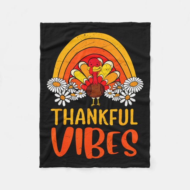 Thankful Vibes Turkey Retro Groovy Thanksgiving Ra Fleecedecke (Vorderseite)