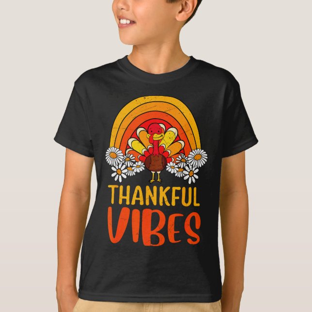 Thankful Vibes Turkey Retro Groovy Thanksgiving Ra T-Shirt (Vorderseite)