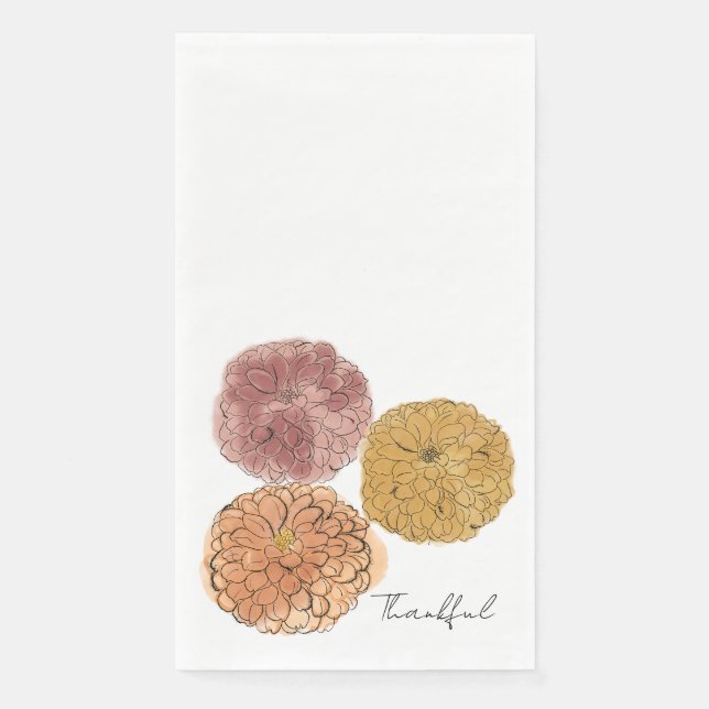 “Thankful” Watercolor Mums Guest Napkins – 50 Coun Serviette (Vorderseite)