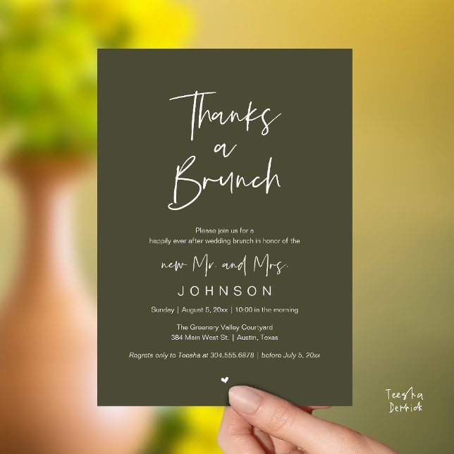 Thanks a Brunch, Post modern wedding celebration Einladung (Thanks a Brunch, Post modern wedding celebration, wedding crew, Invitation card, Olive Sage Green)