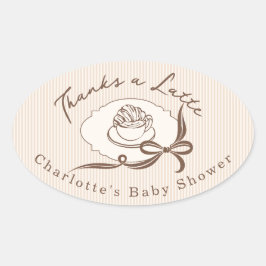 Thanks A Latte Cafe Bebe Coffee Bow Baby Shower Ovaler Aufkleber