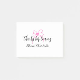 thanks for coming add name text message pink bow f post-it klebezettel