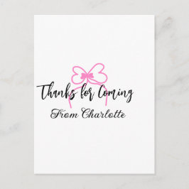 thanks for coming add name text message pink bow f postkarte