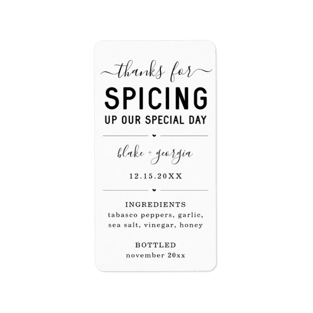 Thanks for Spicing Up Our Special Day Sauce Label Adressaufkleber (Vorne)