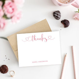 Thanks in Modern Pink Heart Script Personalized Dankeskarte