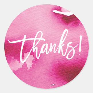 THANKS modern hand lettered dark pink watercolor Runder Aufkleber
