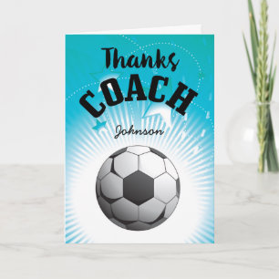 Thanks Soccer Coach Aqua Blue Stars Ball Dankeskarte