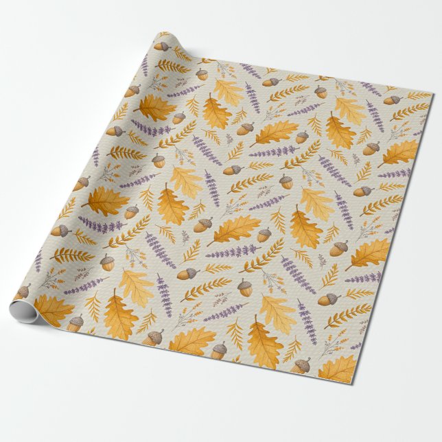 Thanksgiving Acorn and Lavender Fall Gift Wrap Geschenkpapier (Ungerollt)