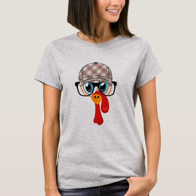 Thanksgiving Cartoon Little Turkey Face Tartan T-Shirt (Vorderseite)