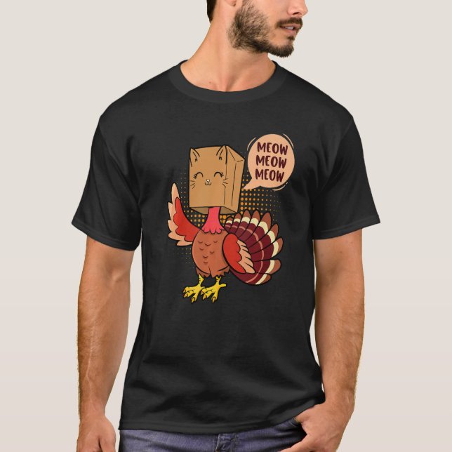 Thanksgiving Cat  Fake Cat Meow Thanksgiving Turke T-Shirt (Vorderseite)