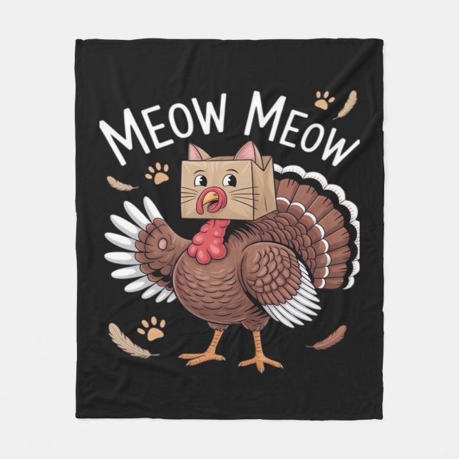 Thanksgiving Cat Funny Fake Cat Meow Thanksgiving Fleecedecke (Vorderseite)