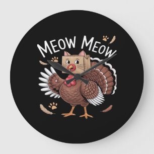 Thanksgiving Cat Funny Fake Cat Meow Thanksgiving Große Wanduhr