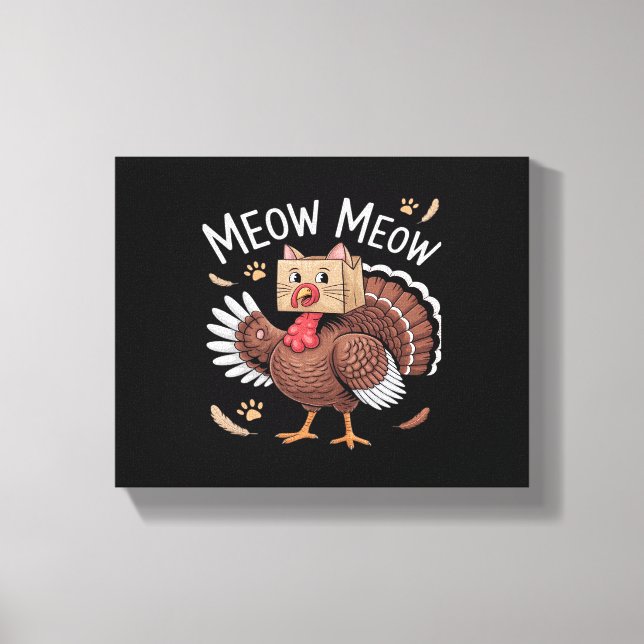Thanksgiving Cat Funny Fake Cat Meow Thanksgiving Leinwanddruck (Vorderseite)