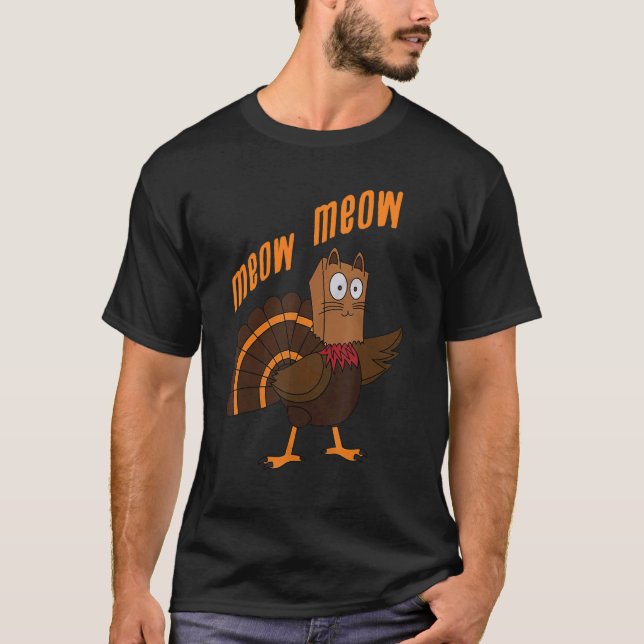 Thanksgiving Cat Funny Fake Cat Meow Thanksgiving  T-Shirt (Vorderseite)