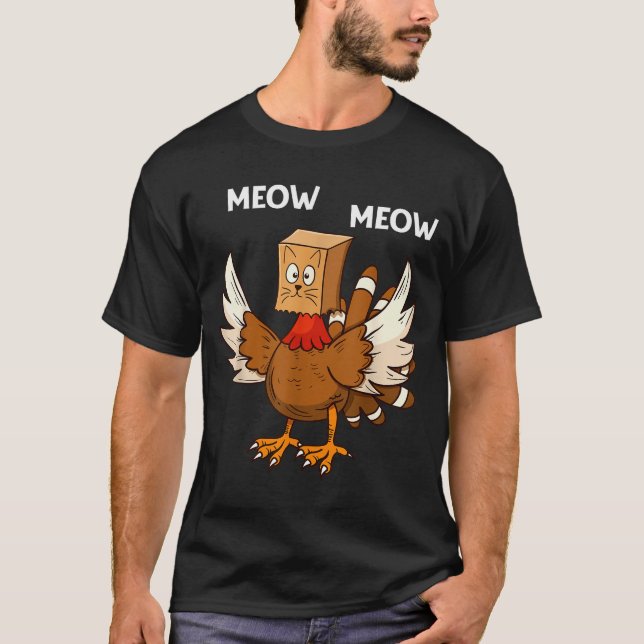 Thanksgiving Cat Funny Fake Cat Meow Thanksgiving  T-Shirt (Vorderseite)