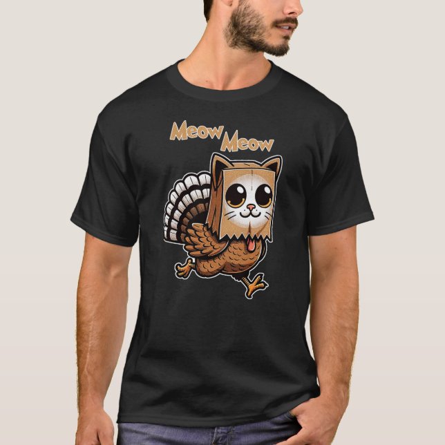 Thanksgiving Cat Funny Fake Cat Meow Thanksgiving  T-Shirt (Vorderseite)