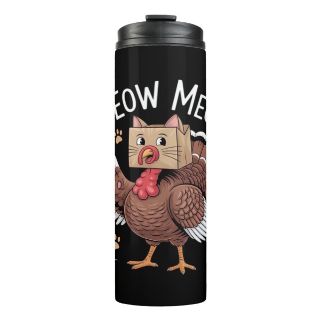 Thanksgiving Cat Funny Fake Cat Meow Thanksgiving Thermosbecher (Vorderseite)