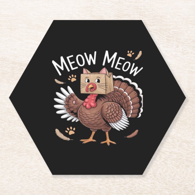 Thanksgiving Cat Funny Fake Cat Meow Thanksgiving Untersetzer (Vorderseite)