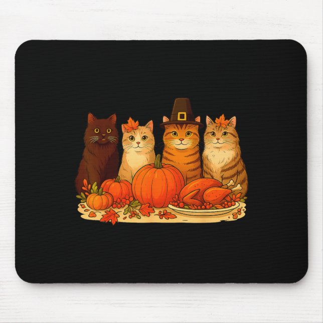 Thanksgiving Cats Dinner Pumpkin Autumn Men Women  Mousepad (Vorne)