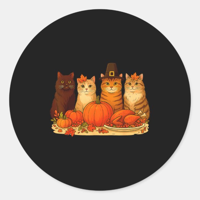 Thanksgiving Cats Dinner Pumpkin Autumn Men Women  Runder Aufkleber (Vorderseite)