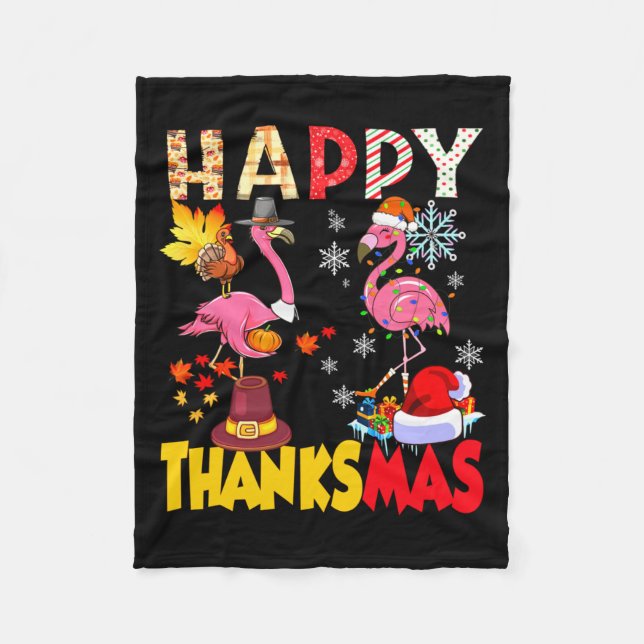 Thanksgiving Christmas Flamingo Happy Thanksmas Xm Fleecedecke (Vorderseite)