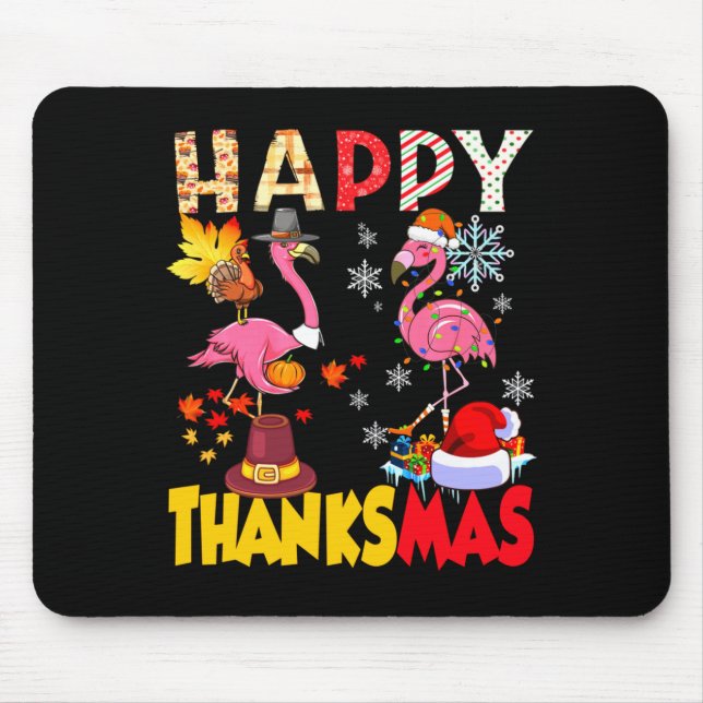 Thanksgiving Christmas Flamingo Happy Thanksmas Xm Mousepad (Vorne)