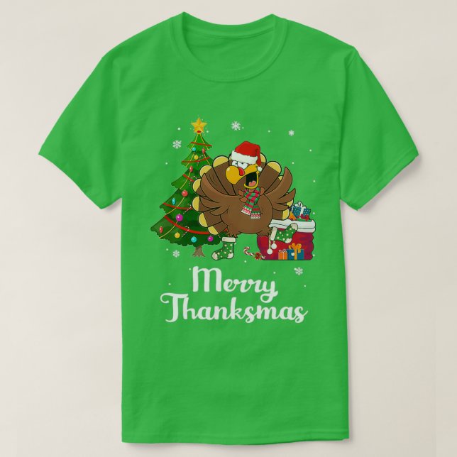 Thanksgiving Christmas Turkey Merry Thanksmas T-Shirt (Design vorne)