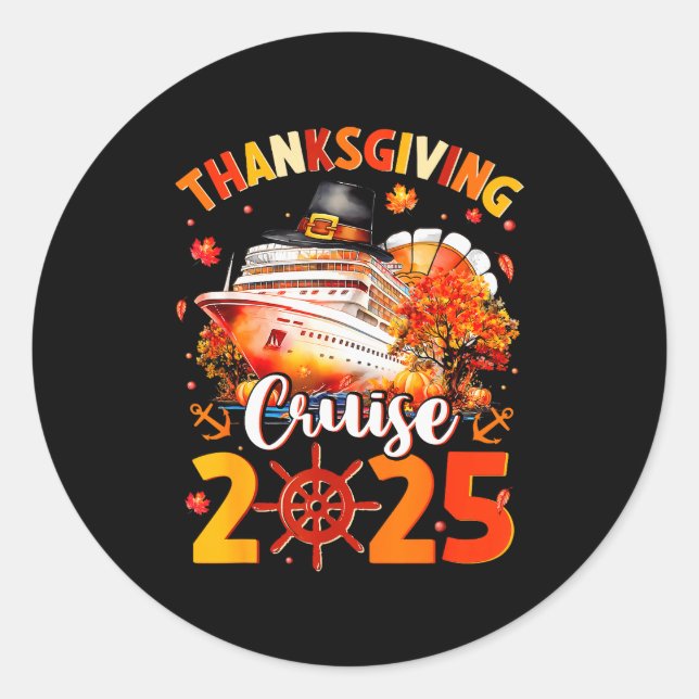 Thanksgiving Cruise 2025 Funny Turkey Pumpkin Leav Runder Aufkleber (Vorderseite)