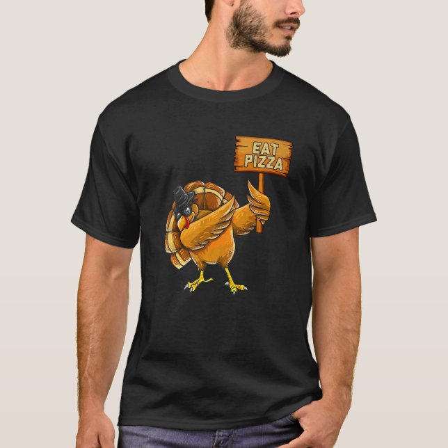 Thanksgiving Dabbing Turkey Eat Pizza Adult Vegan  T-Shirt (Vorderseite)