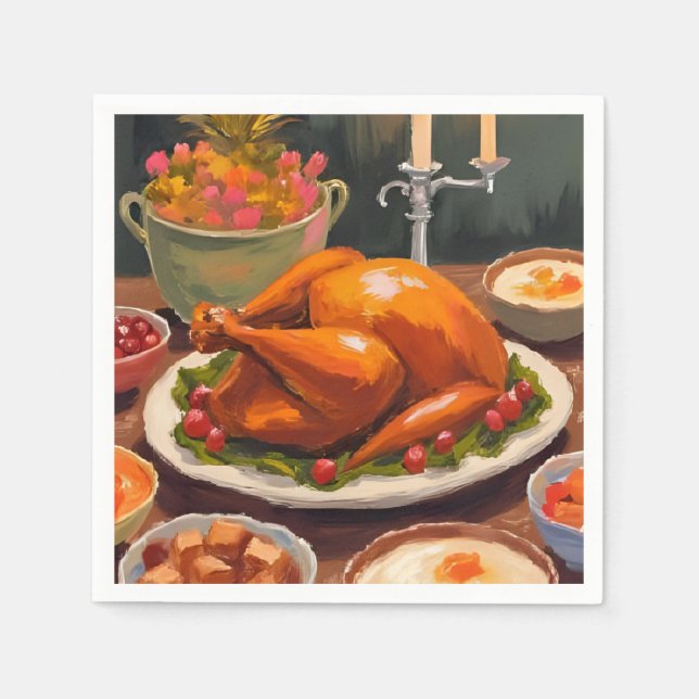 Thanksgiving-Dinner-Feiertag-Wasserfarbe Serviette (Vorderseite)