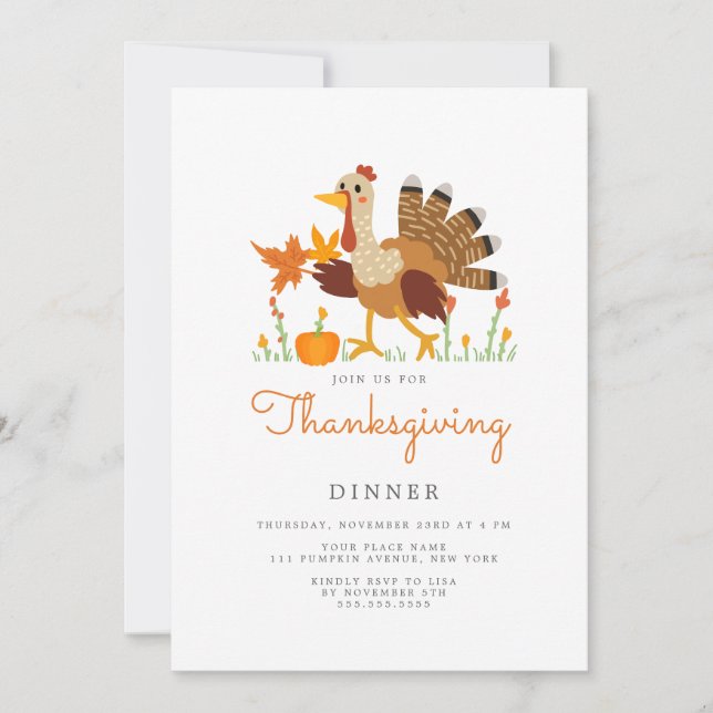 Thanksgiving Dinner Invitation Flat Card Feiertagskarte (Vorderseite)