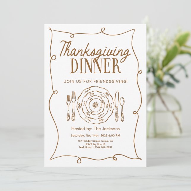 Thanksgiving Dinner Invitation Vintage Einladung (Stehend Vorderseite)
