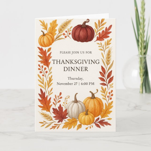 Thanksgiving Dinner Invitation Watercolor Pumpkins Karte (Vorderseite)